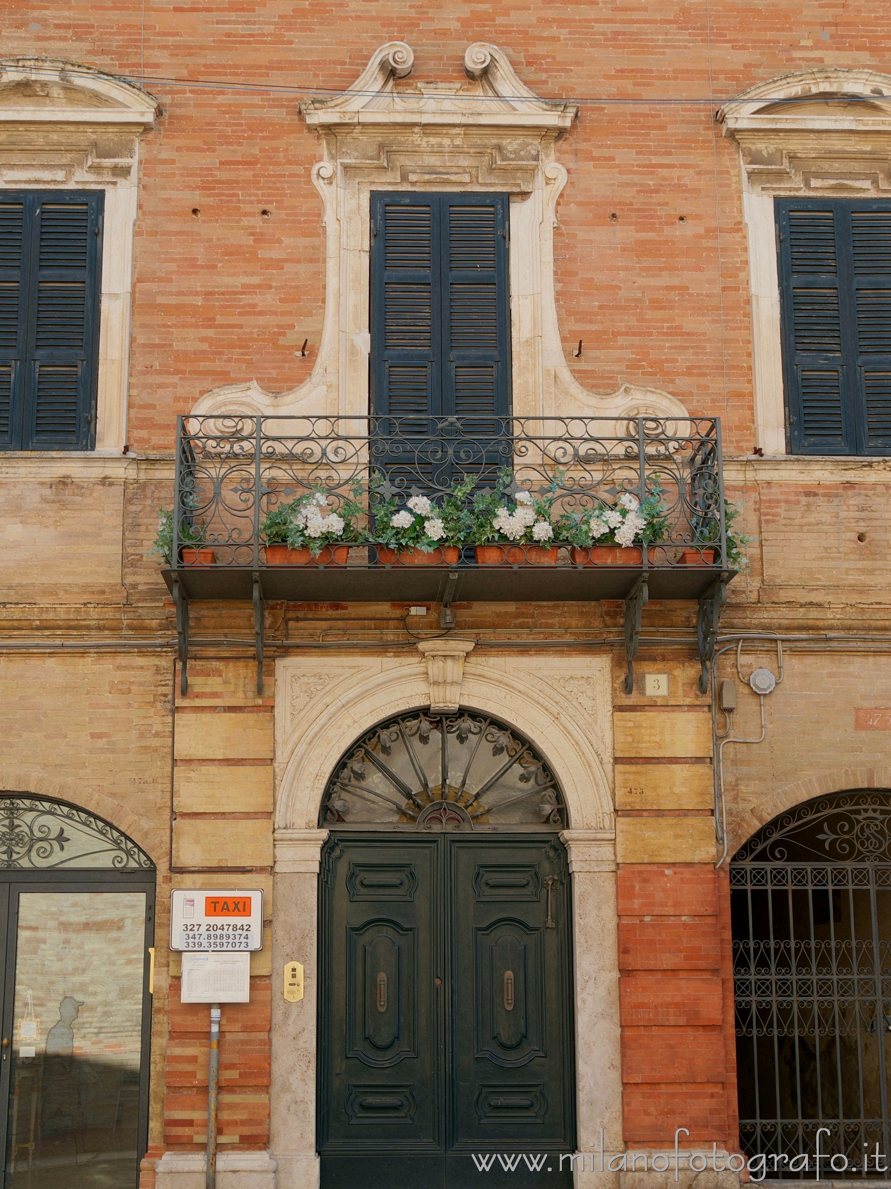 Recanati (Macerata, Italy) - Baroque balcony and entrance